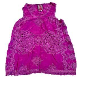 Johnny Was Eyelet Embroidered Pink Capra Rayon Sleeveless Top Boho size Small